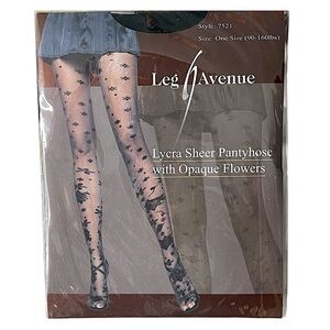 3/$20 💥‎ Leg Avenue Sheer Black Tights w/ Opaque Flowers | NWT